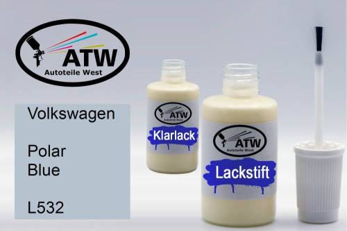 Volkswagen, Polar Blue, L532: 20ml Lackstift + 20ml Klarlack - Set, von ATW Autoteile West.